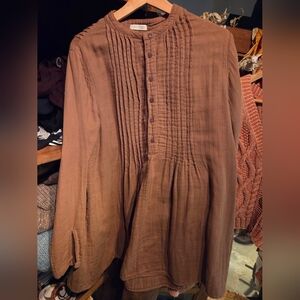 Relaxed Pintuck Tunic Top in Brown free people